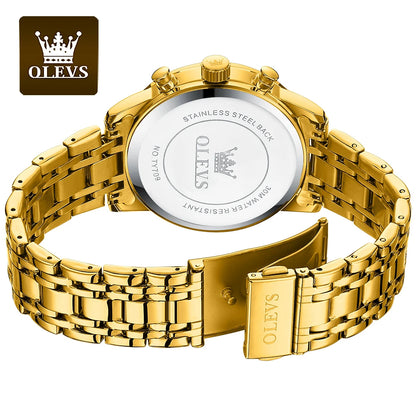 OLEVS-Relógio de pulso de luxo masculino, aço inoxidável, impermeável, luminoso, cronógrafo, exibição de 24 horas, moda