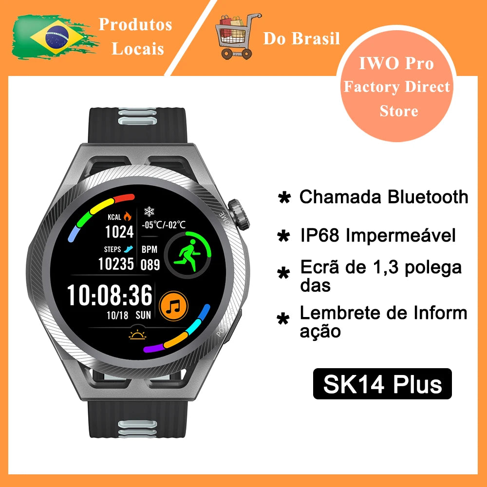 Relógio SK14 Plus Smartwatch para homens, chamada Bluetooth, IP68 impermeável, relógio inteligente esportivo, oxigênio no sangue, freqüência cardíaca, monitoramento do sono