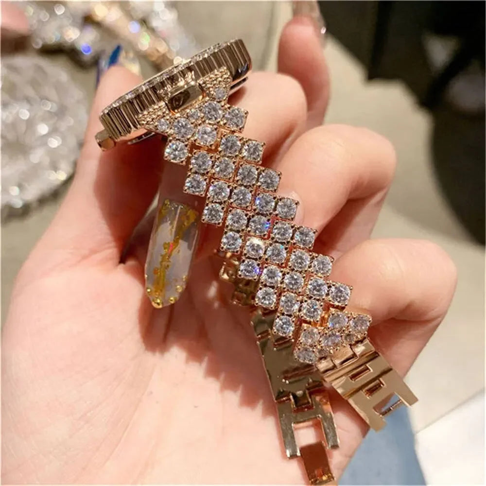 Relogio feminino com pedras + pulseira