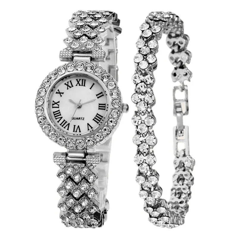Relogio feminino com pedras + pulseira