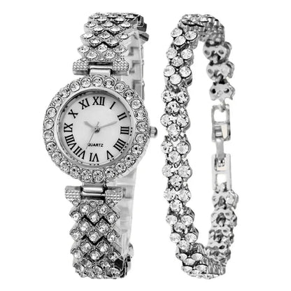 Relogio feminino com pedras + pulseira