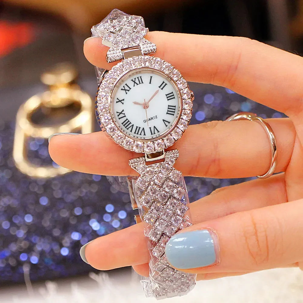 Relogio feminino com pedras + pulseira
